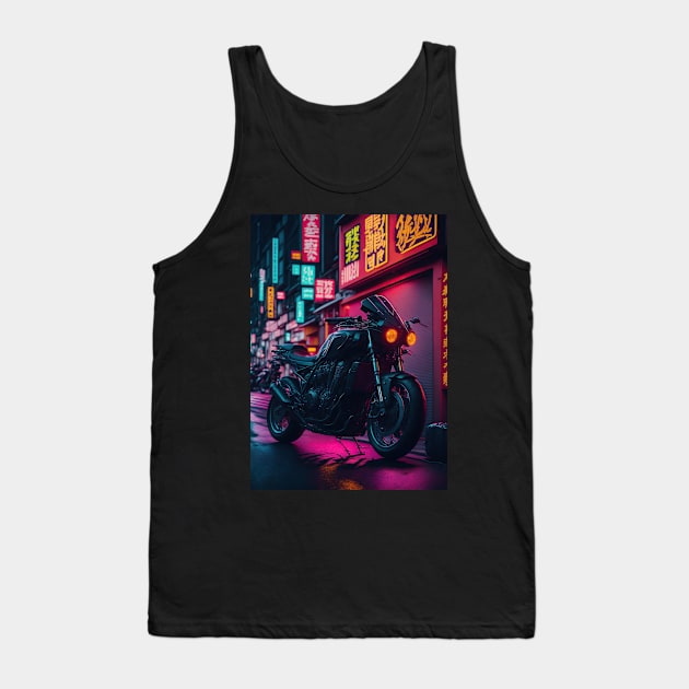 Neon Speedster: Motorcycle Majesty in a Japanese Metropolis Tank Top by star trek fanart and more